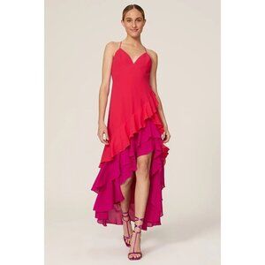 One33 Social Two Tone Pink Colorblock Ruffle Asymmetrical Gown Women's Size 4